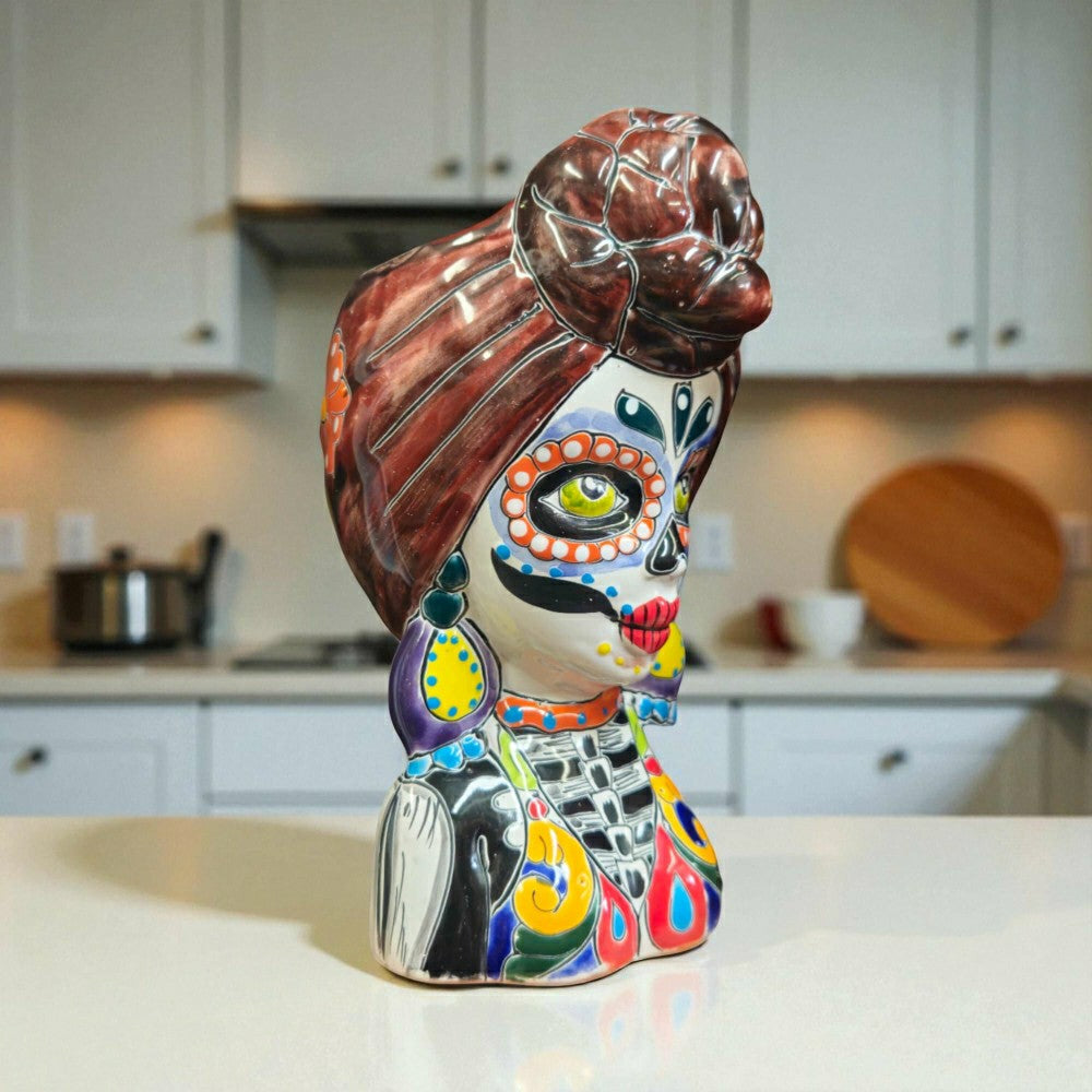Plow & Hearth Talavera Skull Lady Planter