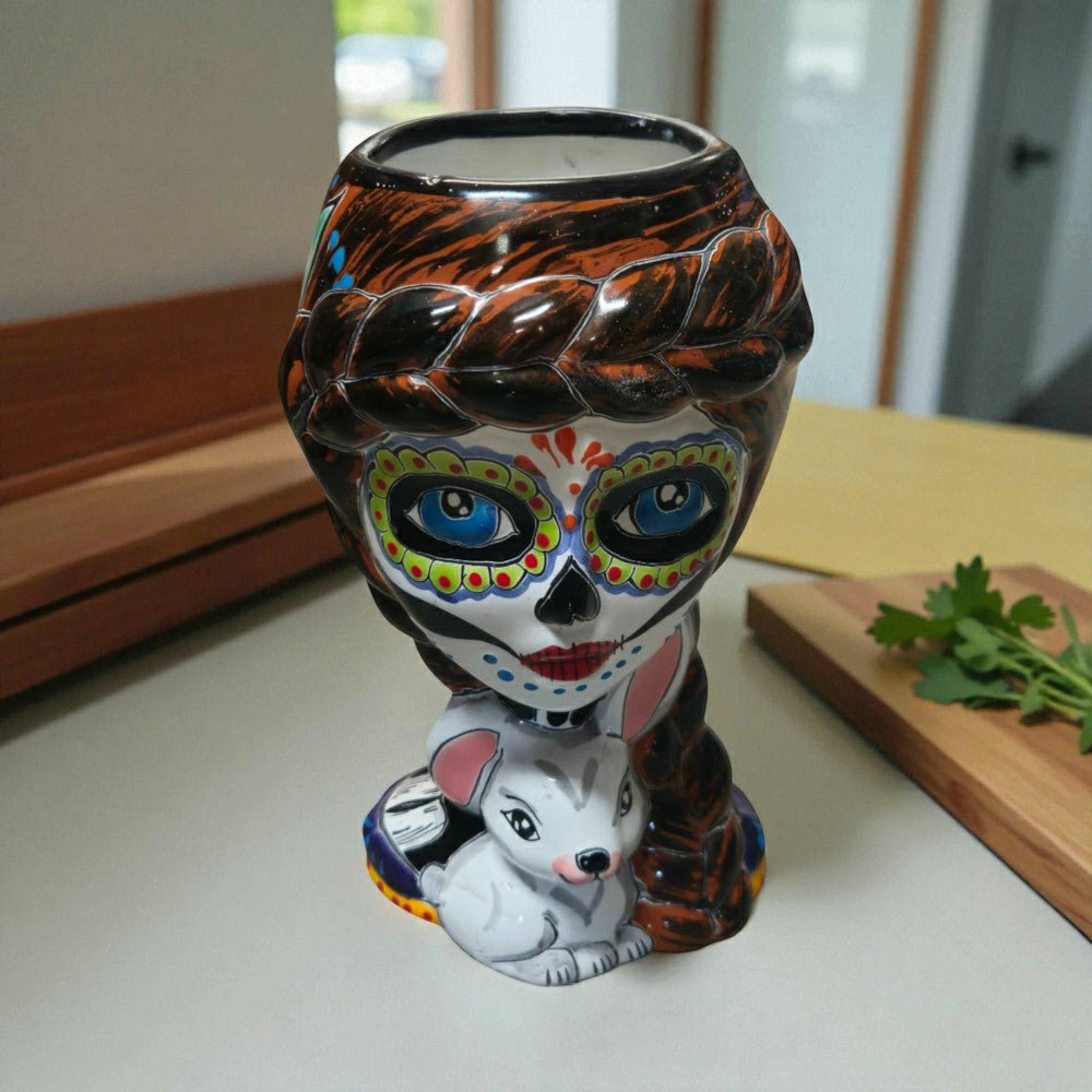 Plow & Hearth Day of the Dead Lady & Bunny Planter