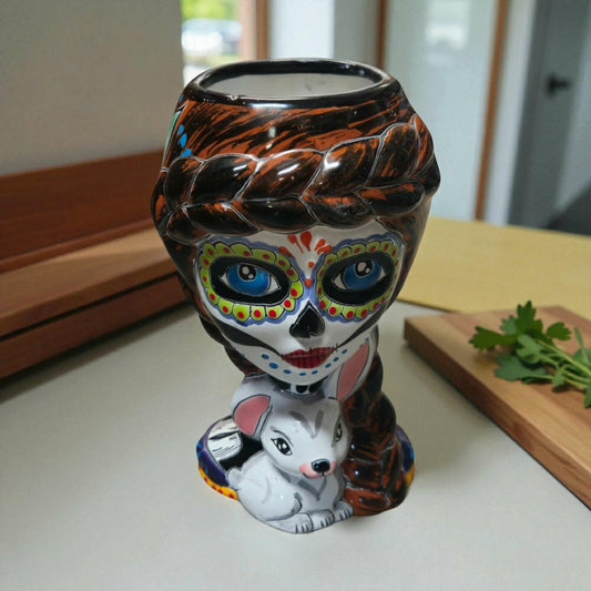 Plow & Hearth Day of the Dead Lady & Bunny Planter