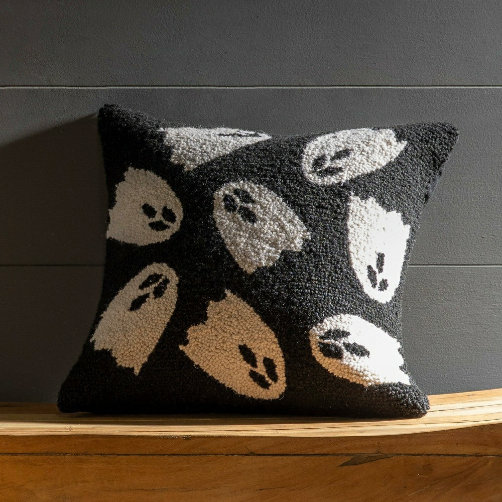 Plow & Hearth Handhooked Wool Ghost Pillow