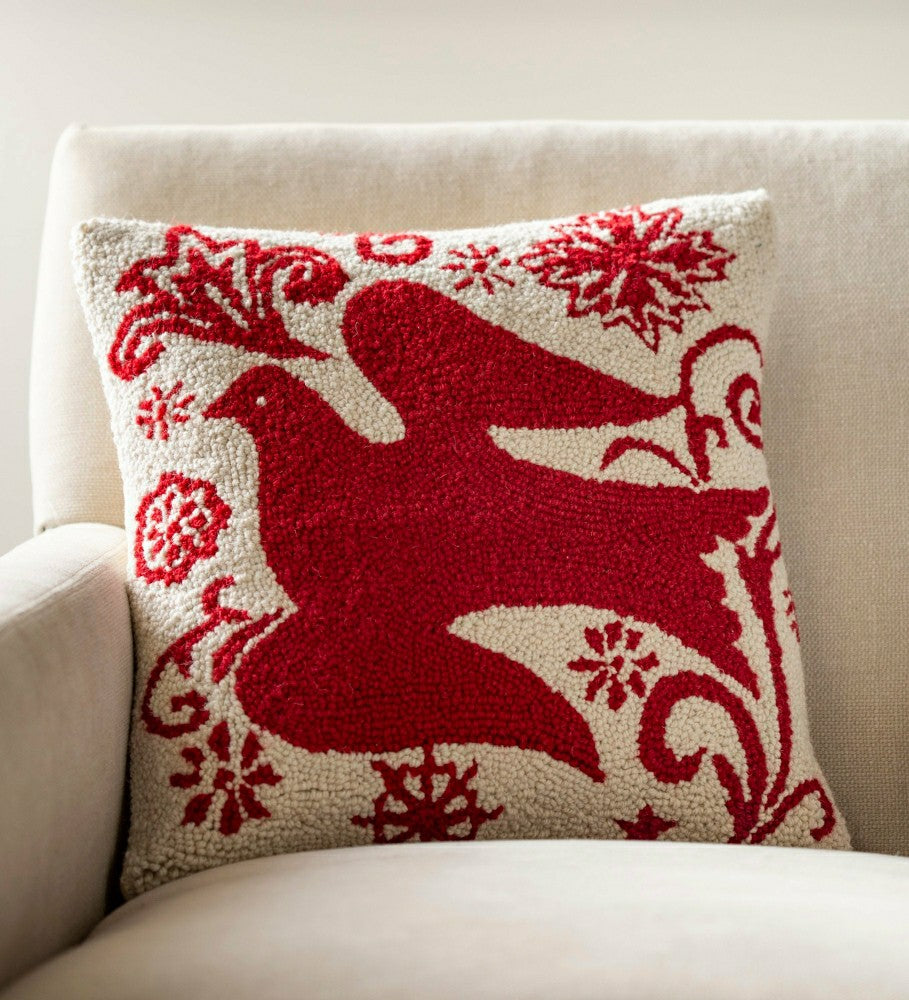 Plow & Hearth Red Dove Hooked Pillow Cover