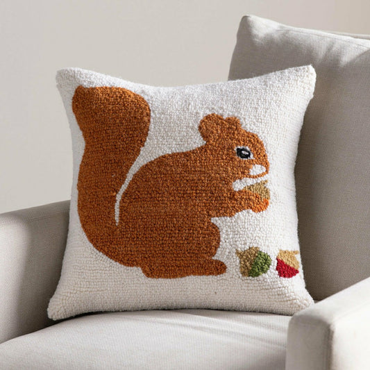 Plow & Hearth Squirrel Hand-Hooked Wool Pillow