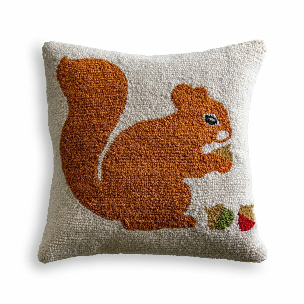 Plow & Hearth Squirrel Hand-Hooked Wool Pillow