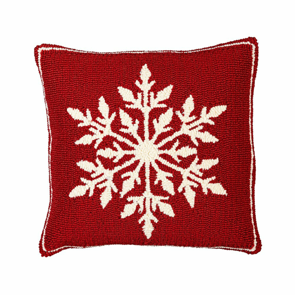 Plow & Hearth Indoor/Outdoor Hooked Pillow Snowflake Polypropylene, 18"x18"