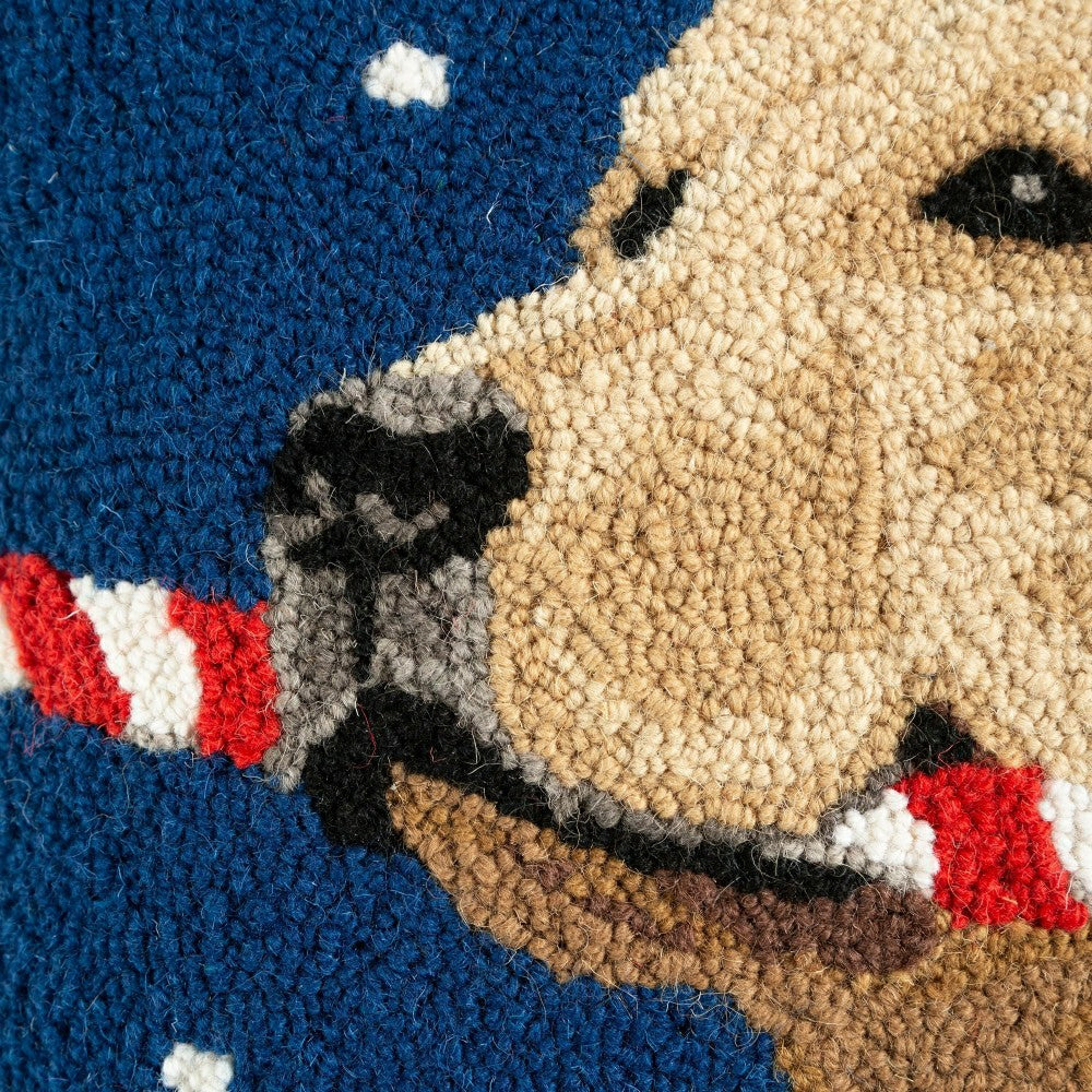 Plow & Hearth Holiday Yellow Lab with Candy Cane Hand-Hooked Wool Throw Pillow
