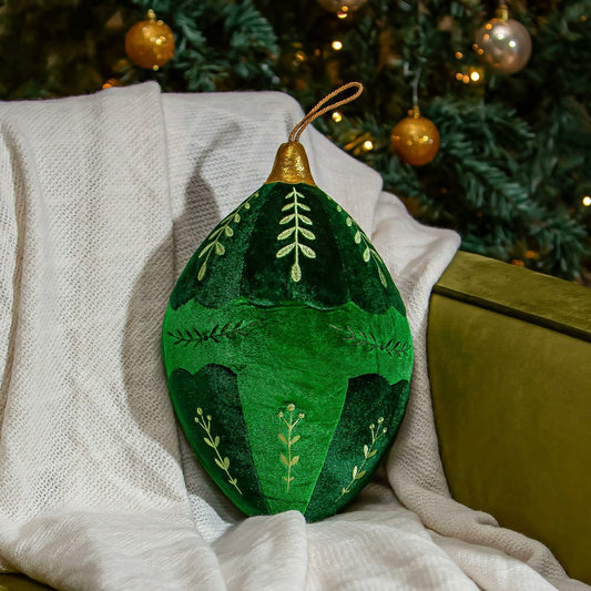 Plow & Hearth Shades of Emerald Throw Pillow Ornament Shaped Pillow, 8.25"L x 13"H
