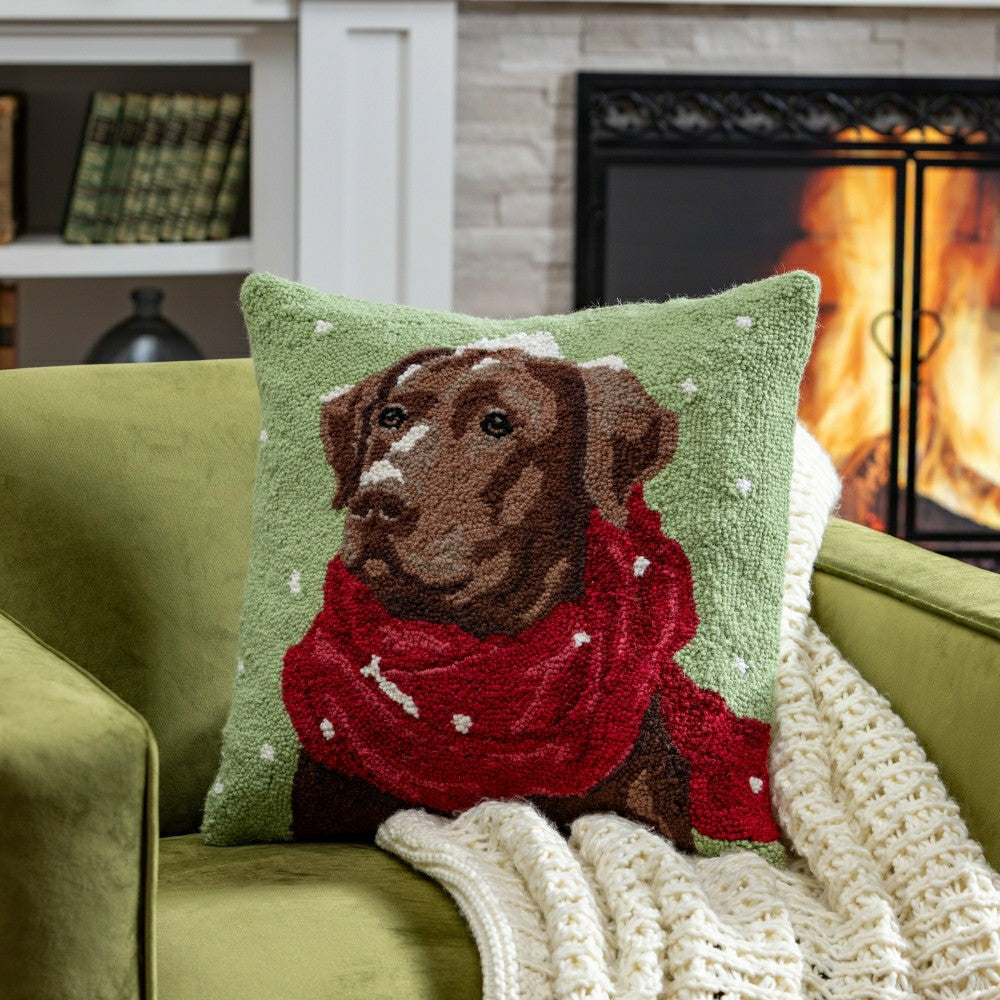 Plow & Hearth Snowy Chocolate Lab Hook Pillow
