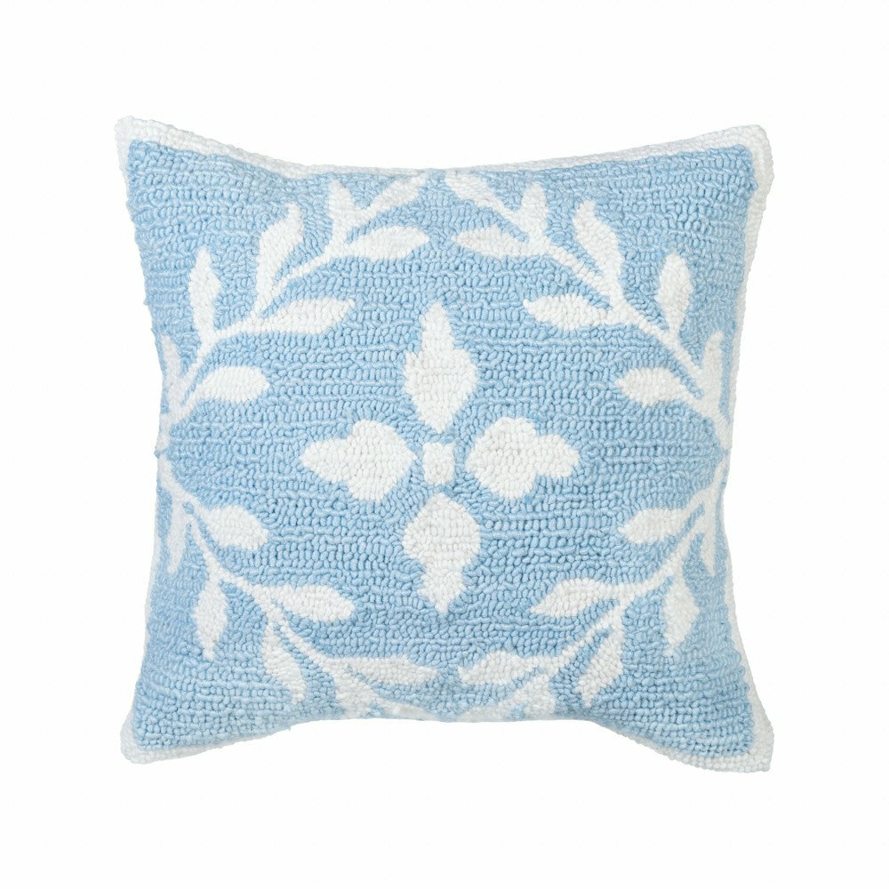 Plow & Hearth Light Blue Diamonds Indoor/Outdoor Hooked Pillow 18"x18"