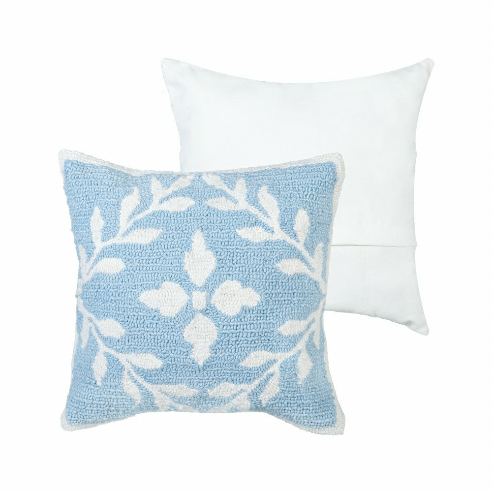 Plow & Hearth Light Blue Diamonds Indoor/Outdoor Hooked Pillow 18"x18"