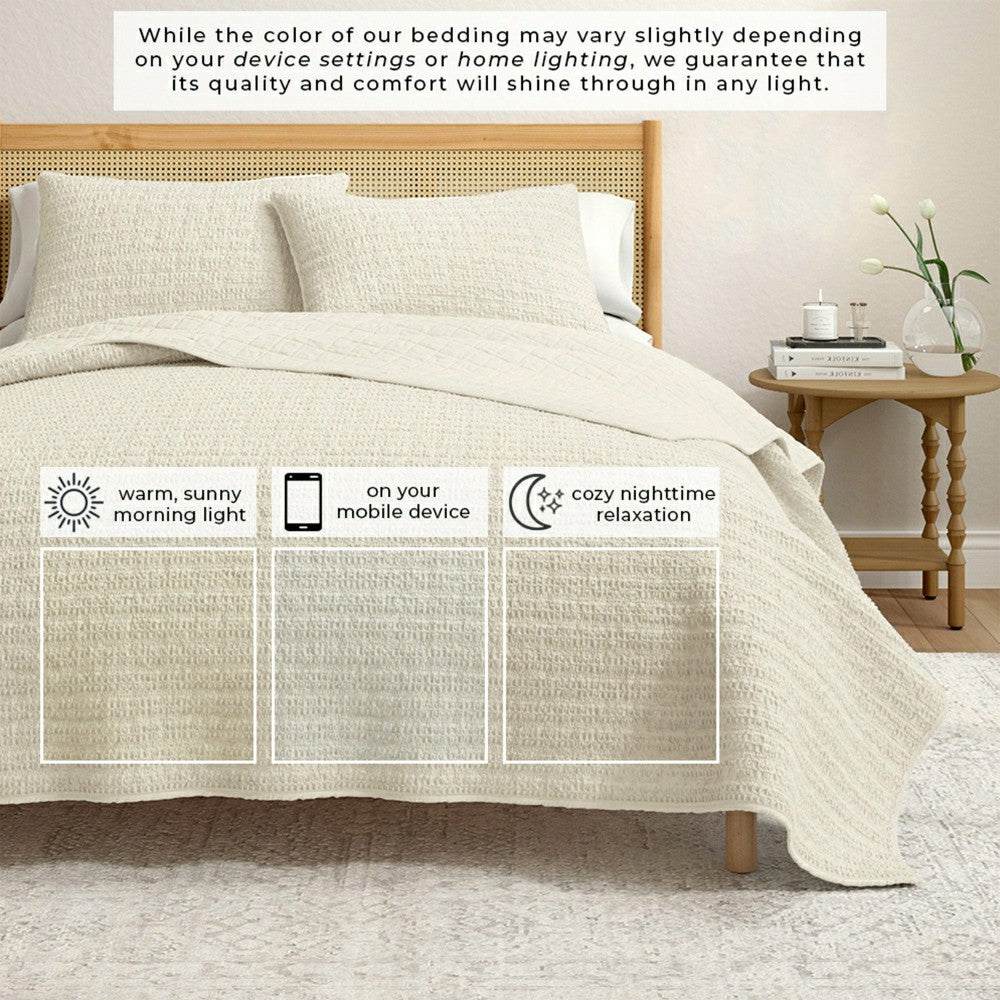 Plow & Hearth Cotton Honeycomb Waffle Garment Washed Quilt Set