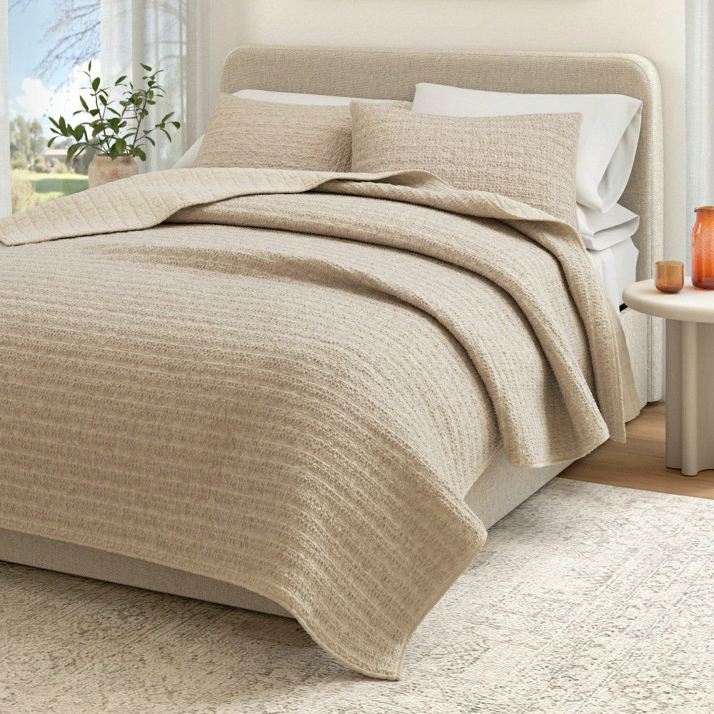 Plow & Hearth Cotton Honeycomb Waffle Garment Washed Quilt Set