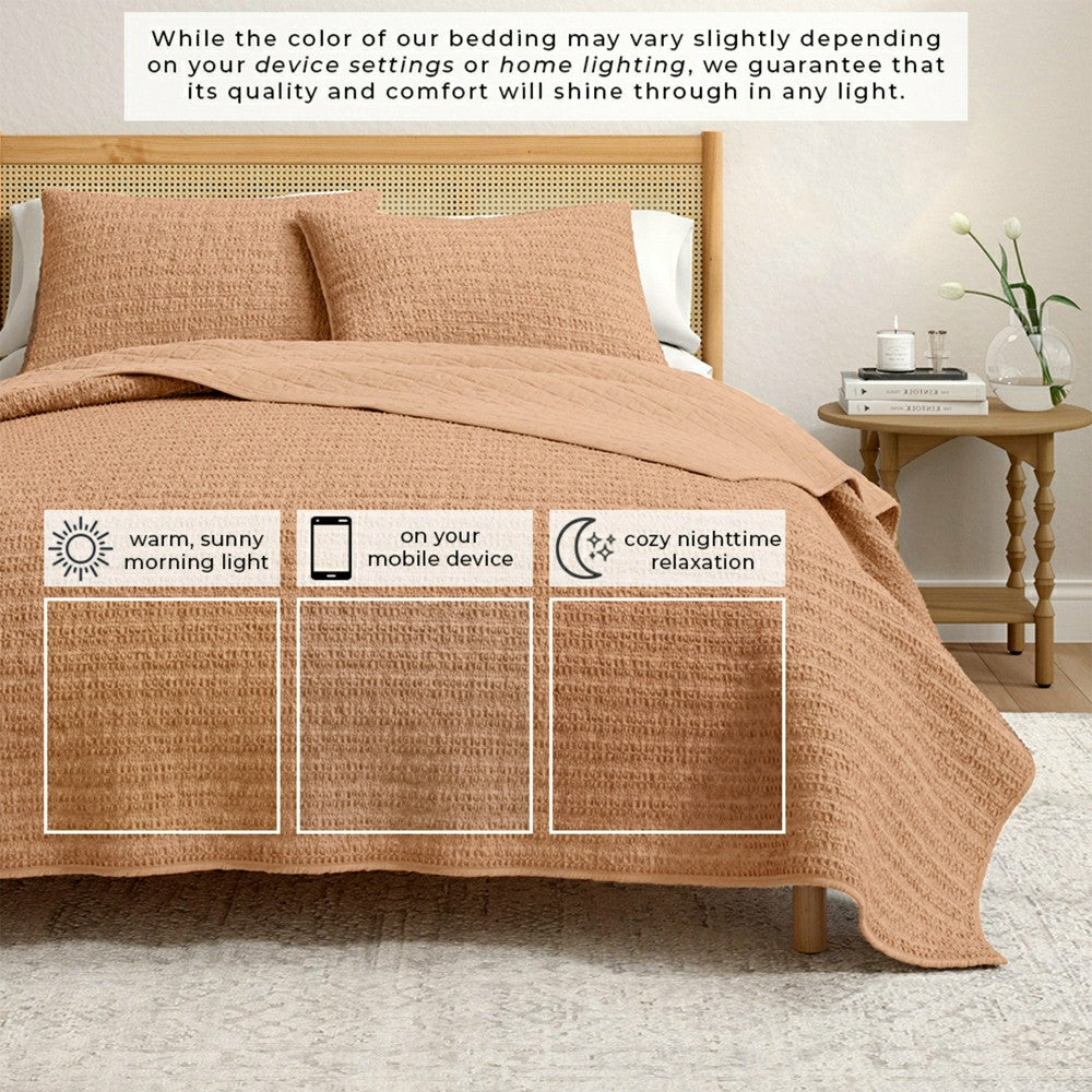 Plow & Hearth Cotton Honeycomb Waffle Garment Washed Quilt Set