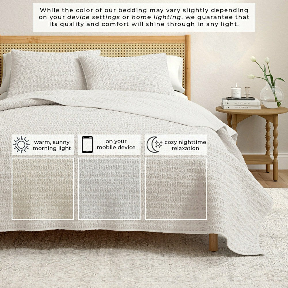 Plow & Hearth Cotton Honeycomb Waffle Garment Washed Quilt Set