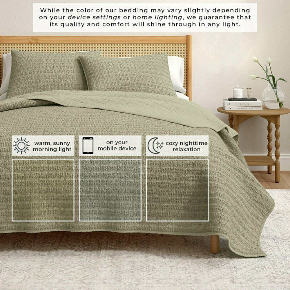 Plow & Hearth Cotton Honeycomb Waffle Garment Washed Quilt Set