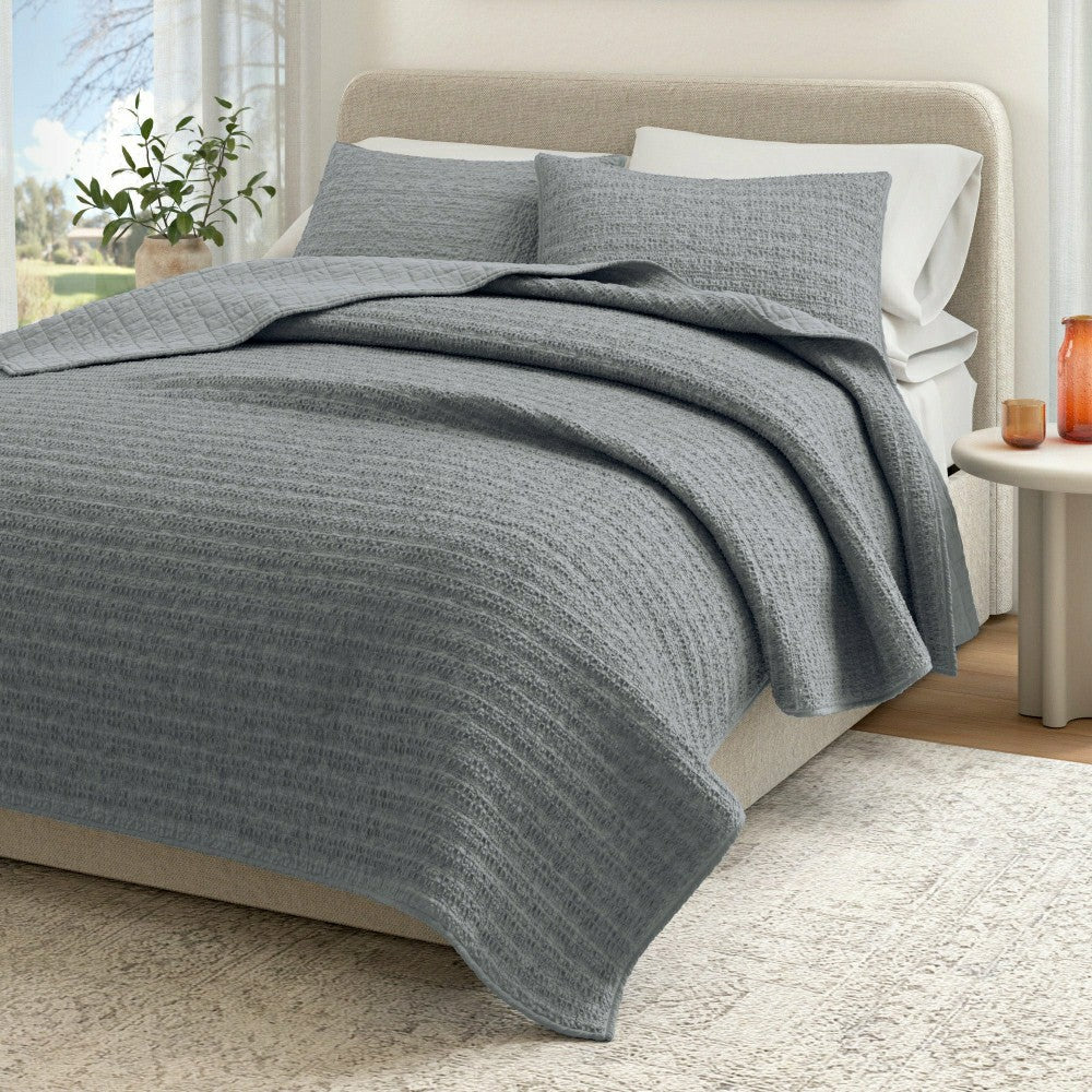 Plow & Hearth Cotton Honeycomb Waffle Garment Washed Quilt Set
