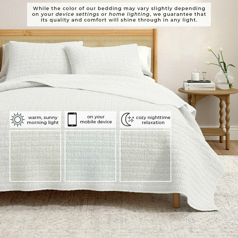 Plow & Hearth Cotton Honeycomb Waffle Garment Washed Quilt Set