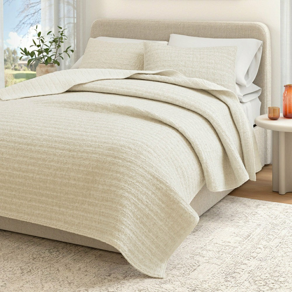 Plow & Hearth Cotton Honeycomb Waffle Garment Washed Quilt Set