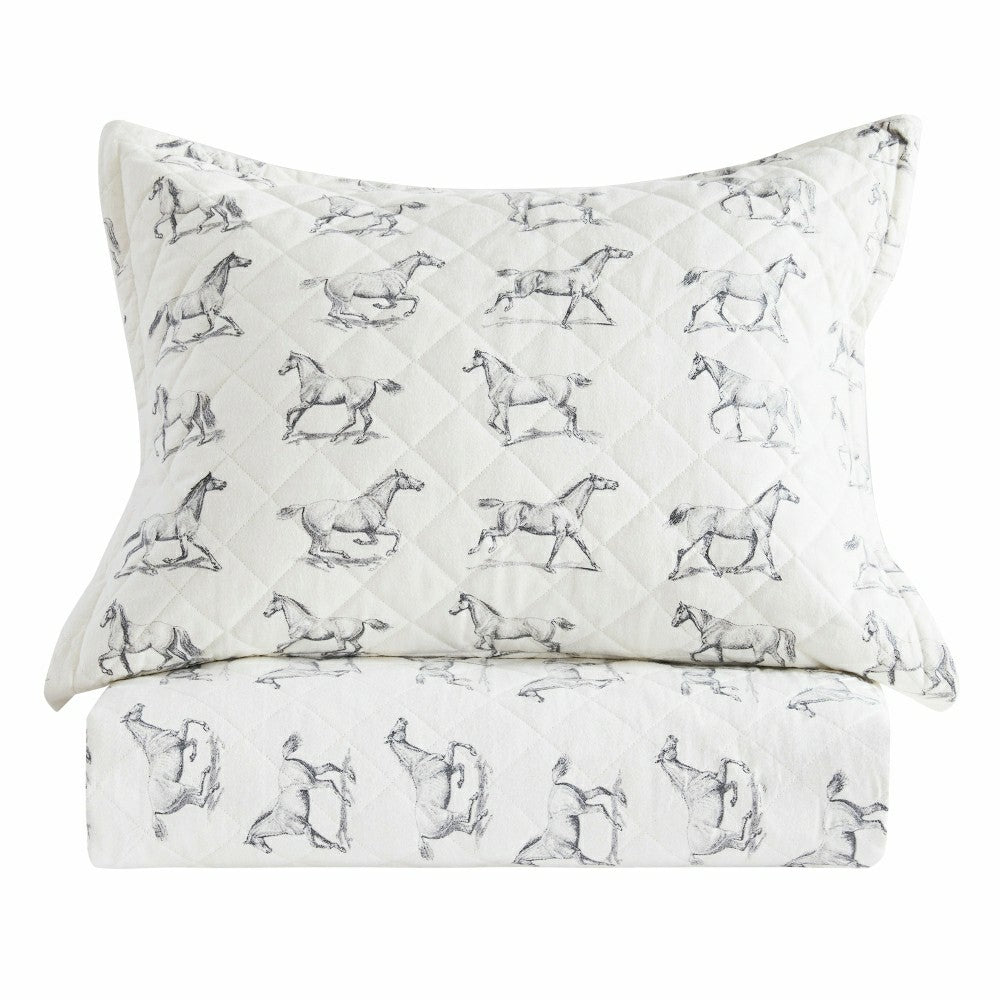 Plow & Hearth Horses Cotton Flannel Quilt Set