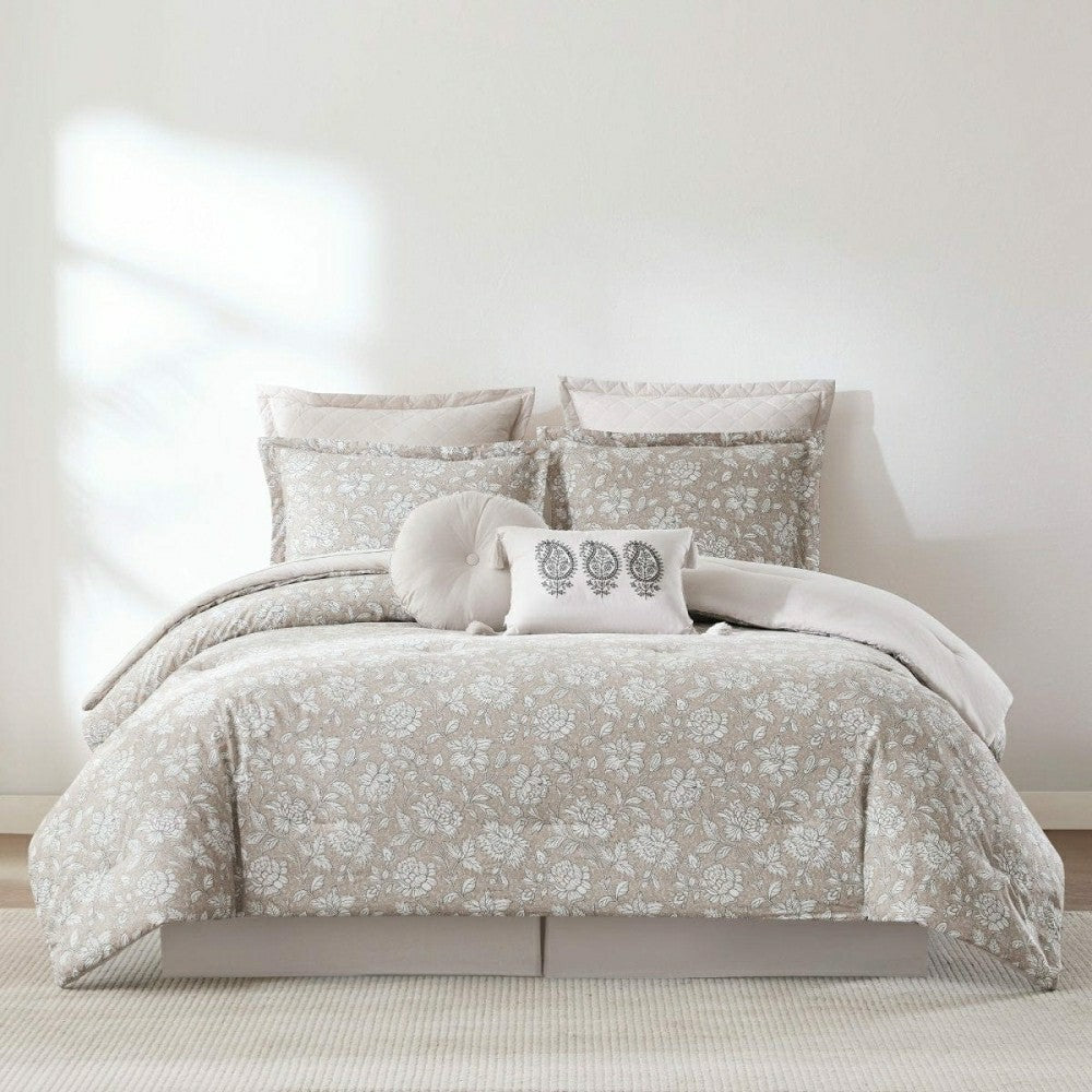 Plow & Hearth Zara Floral Block Cotton Comforter 8Pc Set