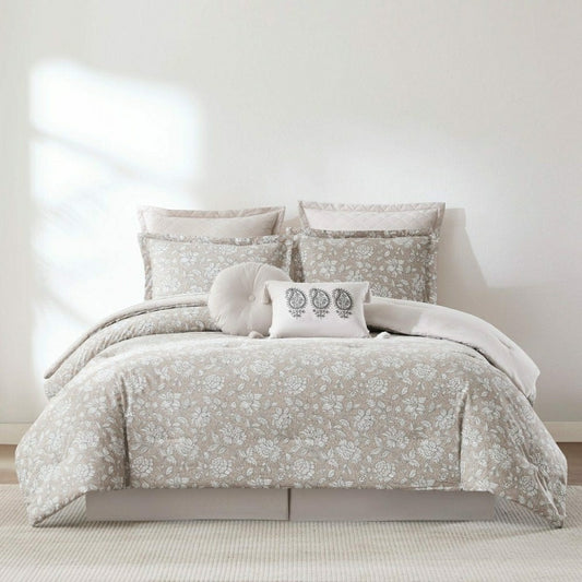Plow & Hearth Zara Floral Block Cotton Comforter 8Pc Set