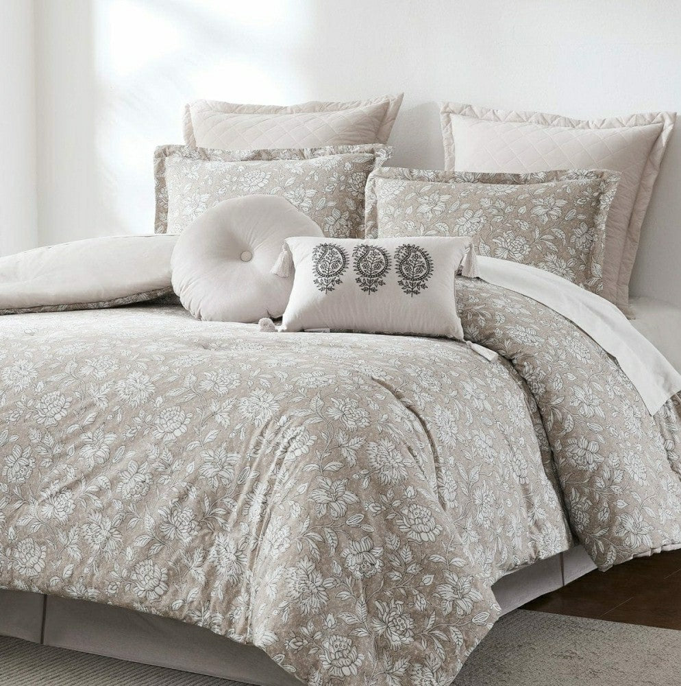 Plow & Hearth Zara Floral Block Cotton Comforter 8Pc Set