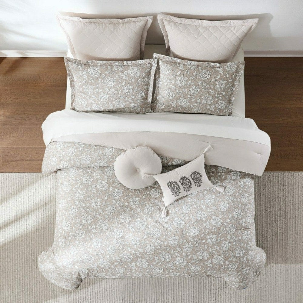 Plow & Hearth Zara Floral Block Cotton Comforter 8Pc Set