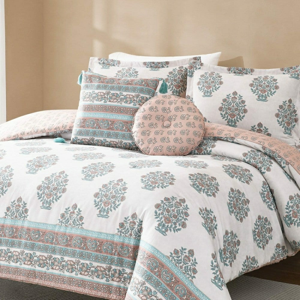 Plow & Hearth Sofia Flower Block Bouquet Comforter 5Pc Set