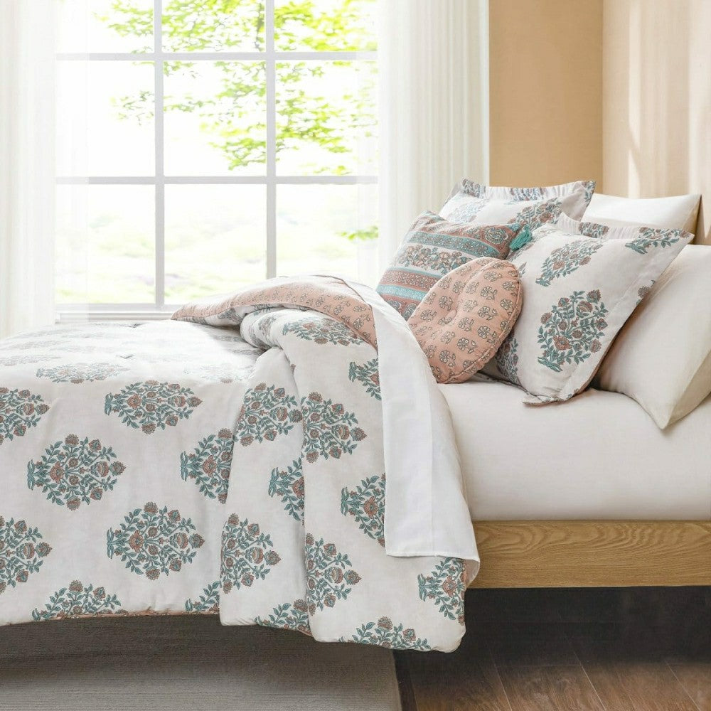 Plow & Hearth Sofia Flower Block Bouquet Comforter 5Pc Set