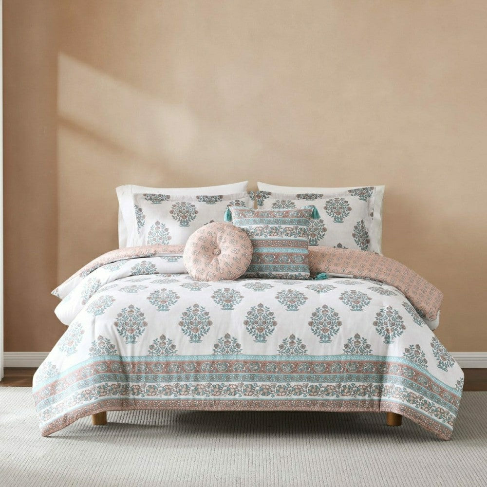 Plow & Hearth Sofia Flower Block Bouquet Comforter 5Pc Set