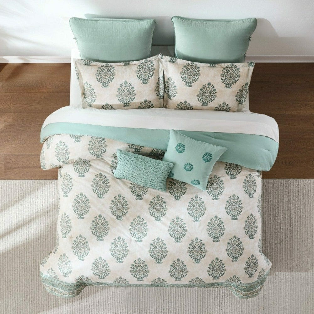 Plow & Hearth Sofia Flower Block Bouquet Cotton Comforter Set
