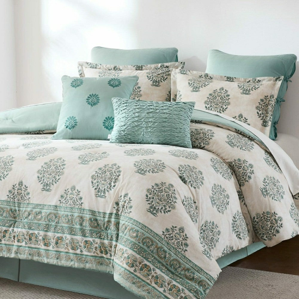 Plow & Hearth Sofia Flower Block Bouquet Cotton Comforter Set