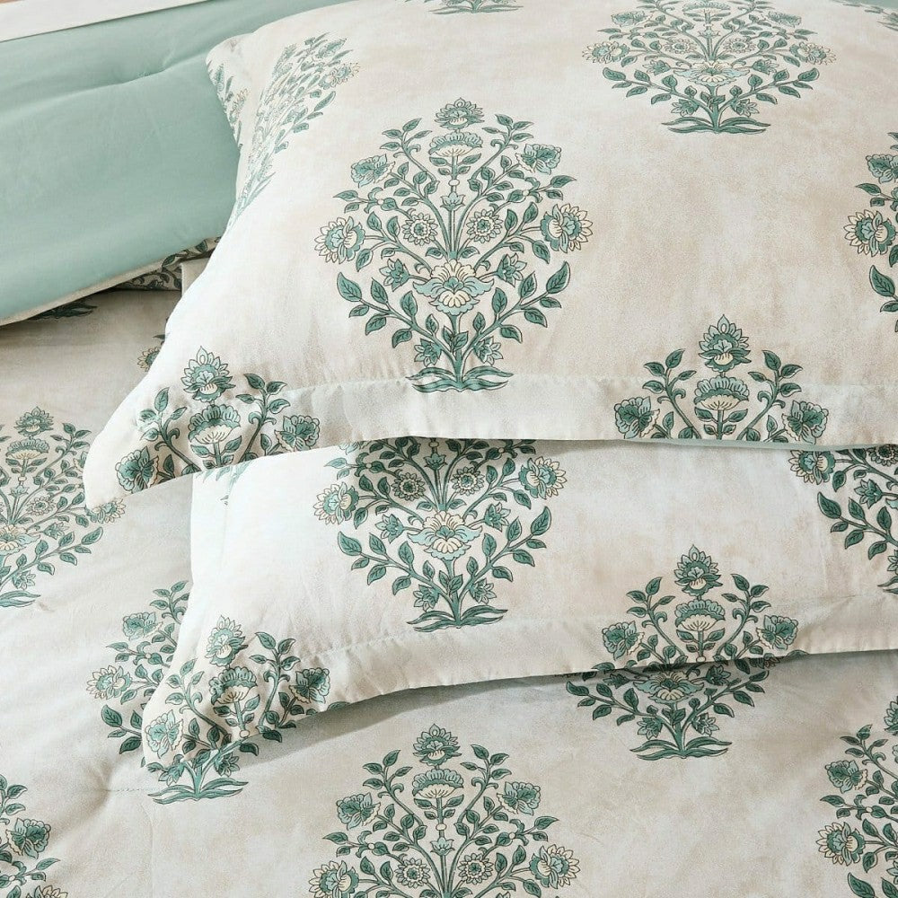 Plow & Hearth Sofia Flower Block Bouquet Cotton Comforter Set