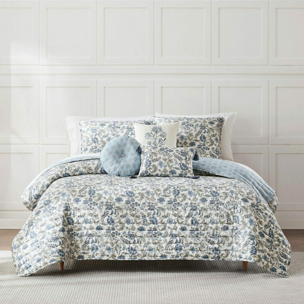 Plow & Hearth Lillian Block Print Reversible Quilt 6 Set