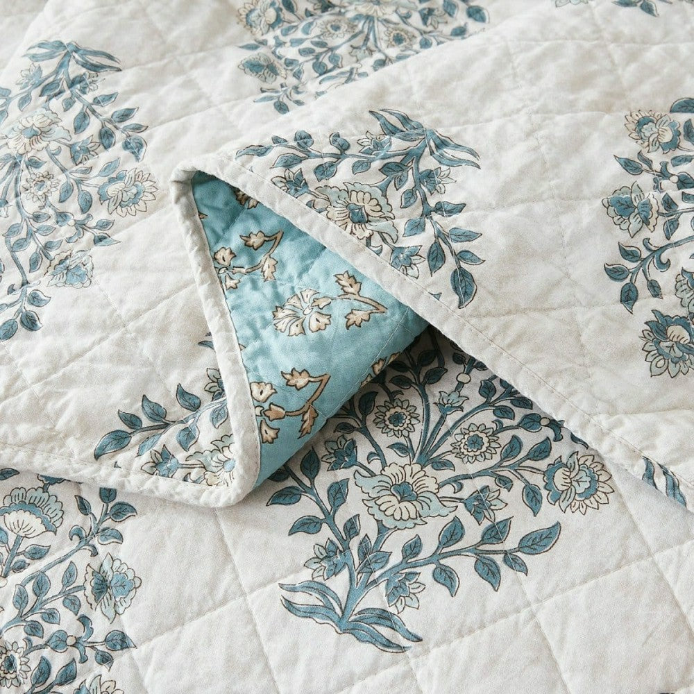 Plow & Hearth Sofia Flower Block Bouquet Reversible Cotton Quilt 3Pc Set