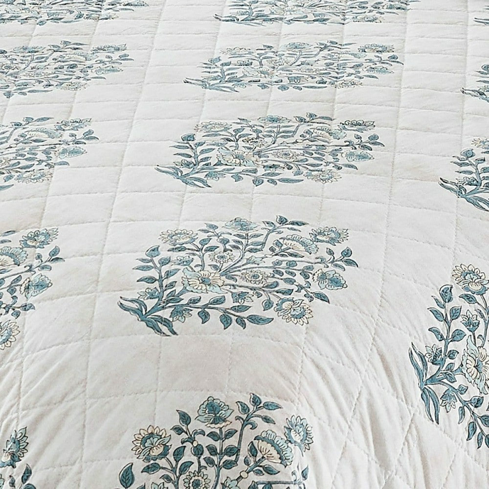 Plow & Hearth Sofia Flower Block Bouquet Reversible Cotton Quilt 3Pc Set