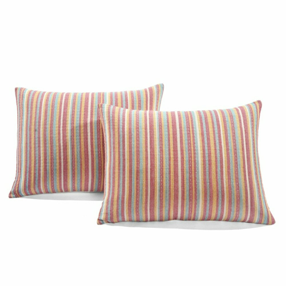 Plow & Hearth Tracy Stripe Pick Stitch Kantha Yarn Dyed Cotton Woven Quilt/Coverlet