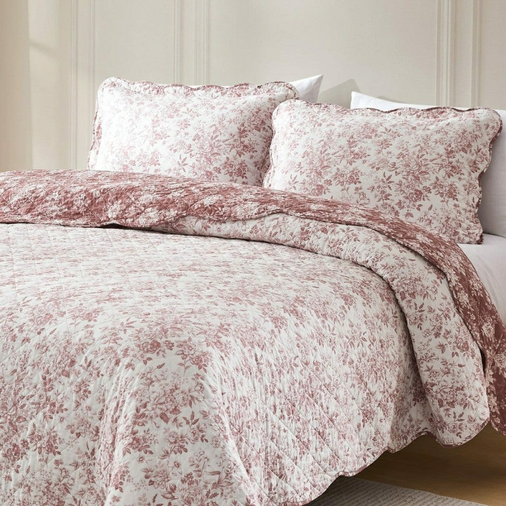 Plow & Hearth Peony Toile Reversible Cotton Quilt Set