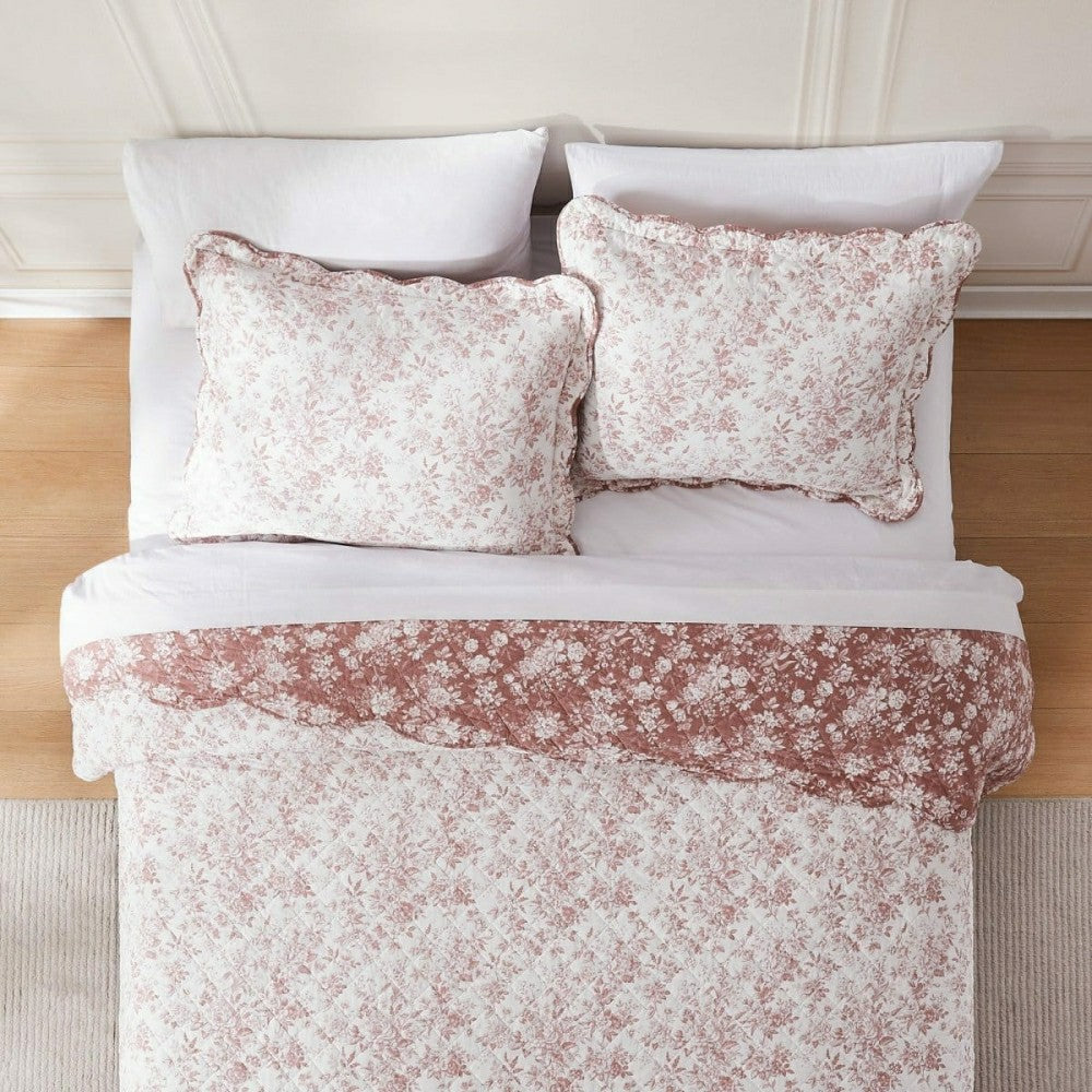 Plow & Hearth Peony Toile Reversible Cotton Quilt Set