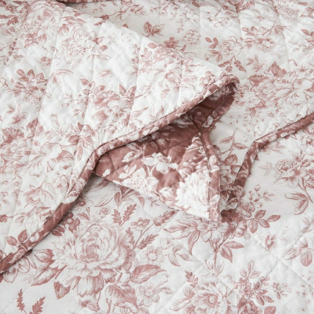 Plow & Hearth Peony Toile Reversible Cotton Quilt Set