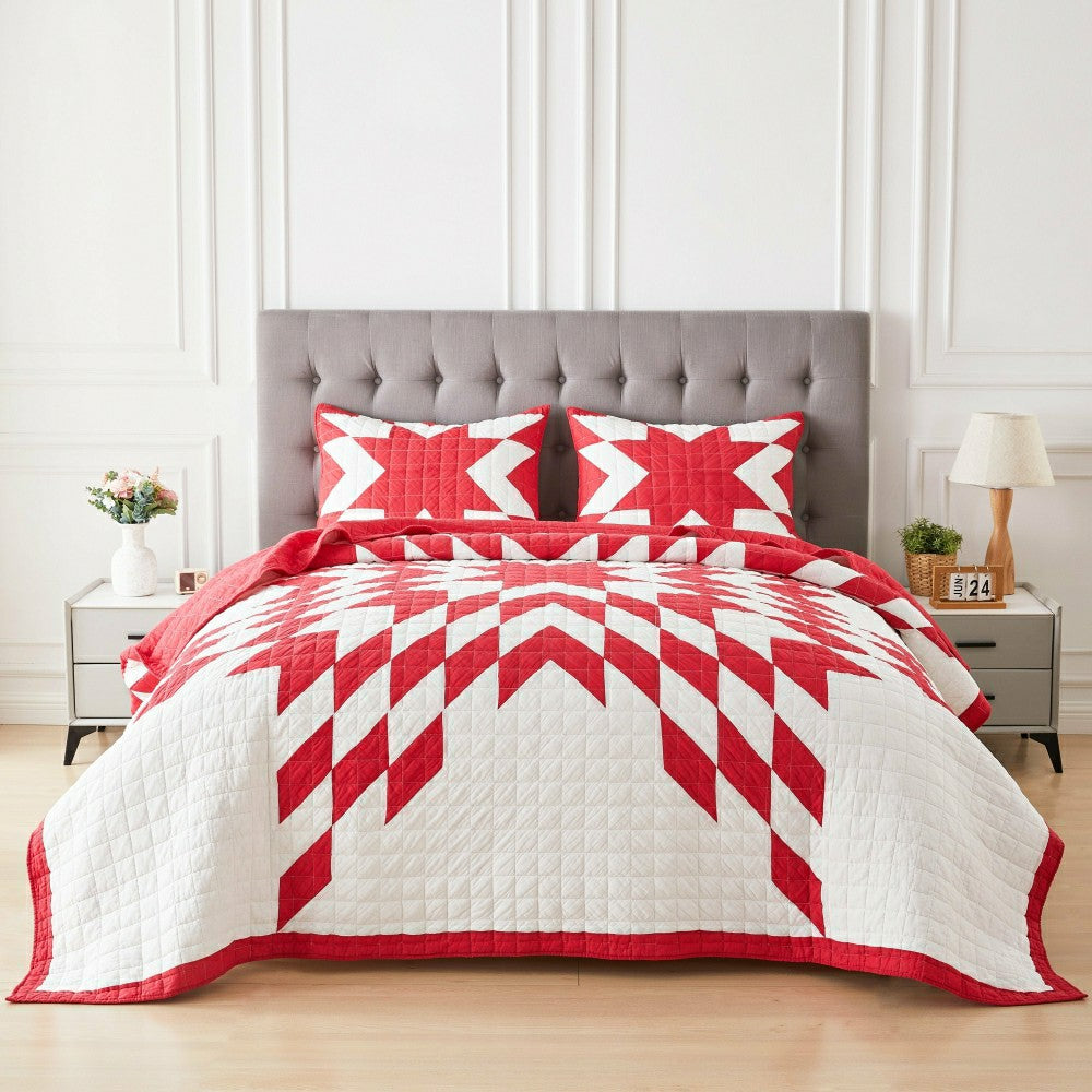 Plow & Hearth Star Patch Patchwork Cotton Quilt Set