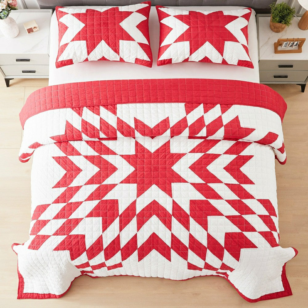 Plow & Hearth Star Patch Patchwork Cotton Quilt Set