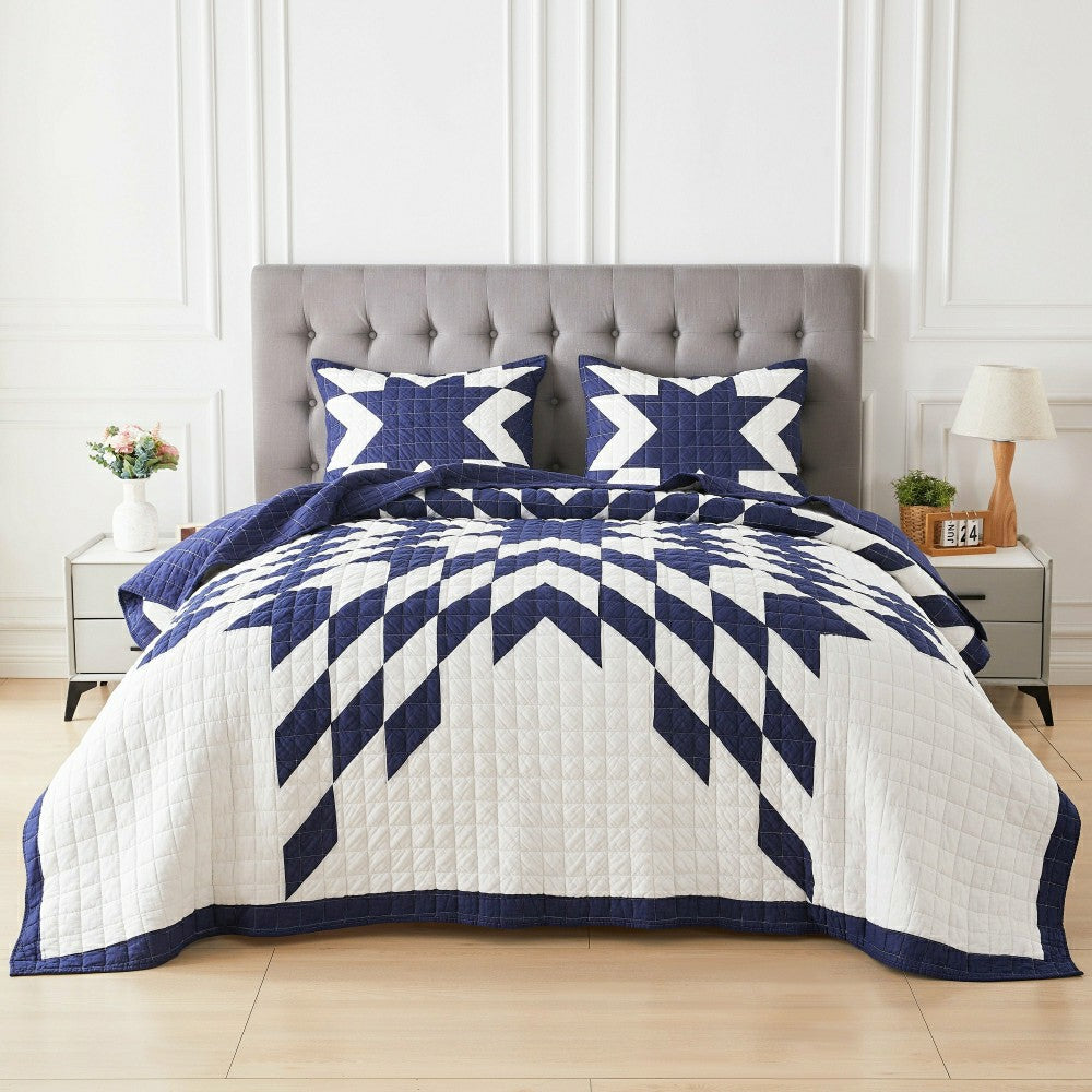 Plow & Hearth Star Patch Patchwork Cotton Quilt Set