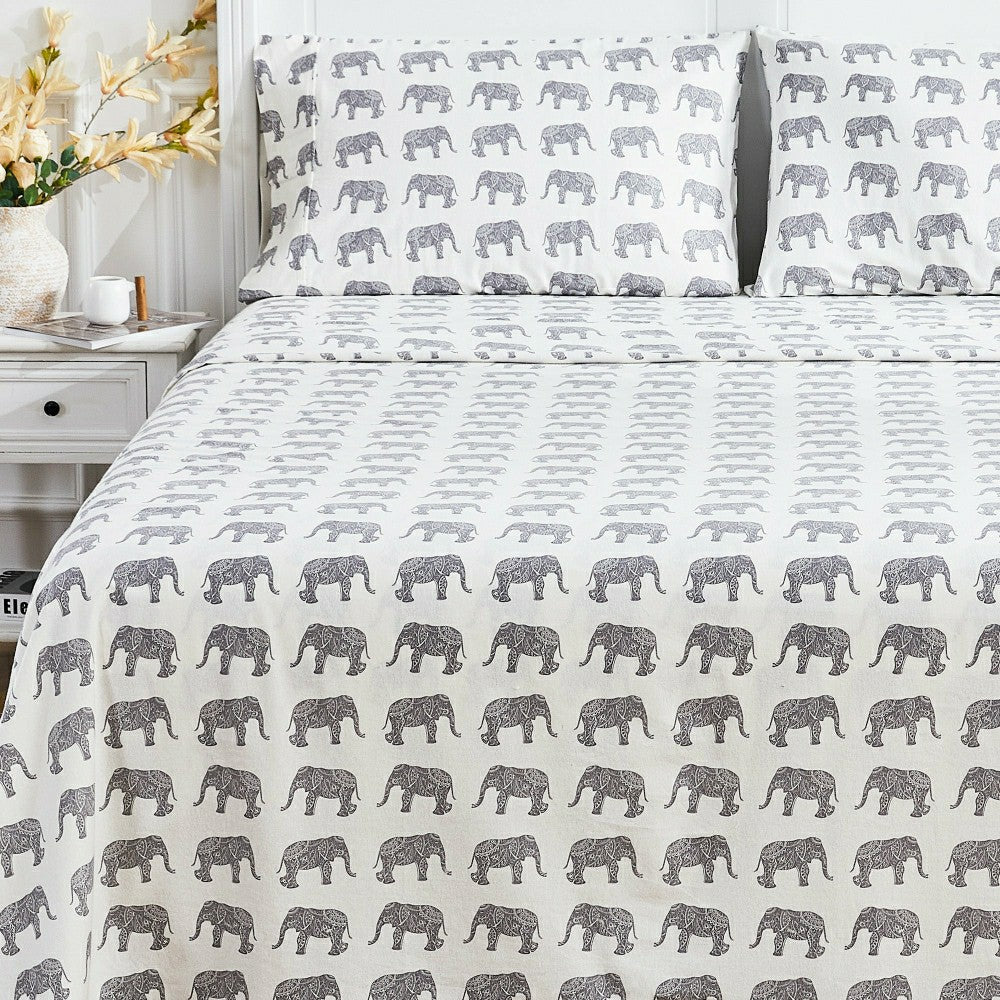 Plow & Hearth Elephants Flannel Sheet Set