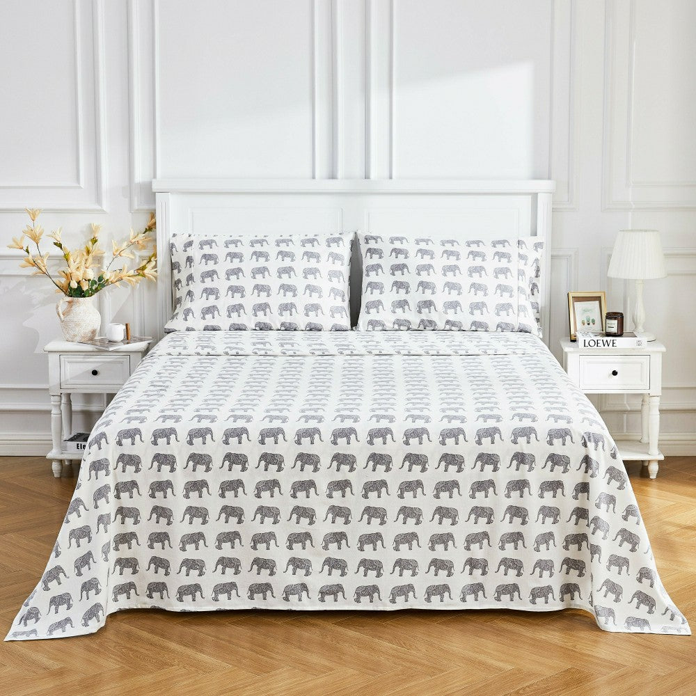 Plow & Hearth Elephants Flannel Sheet Set