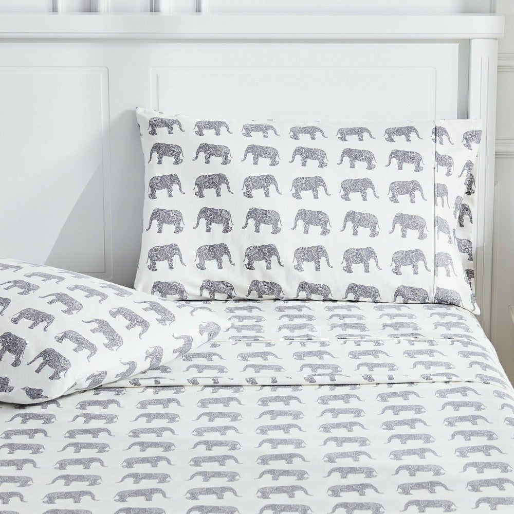 Plow & Hearth Elephants Flannel Sheet Set