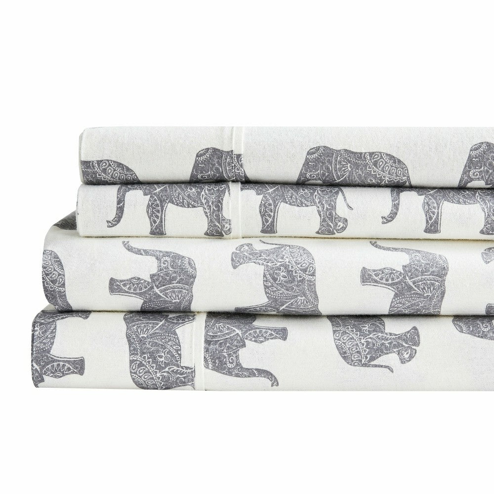 Plow & Hearth Elephants Flannel Sheet Set
