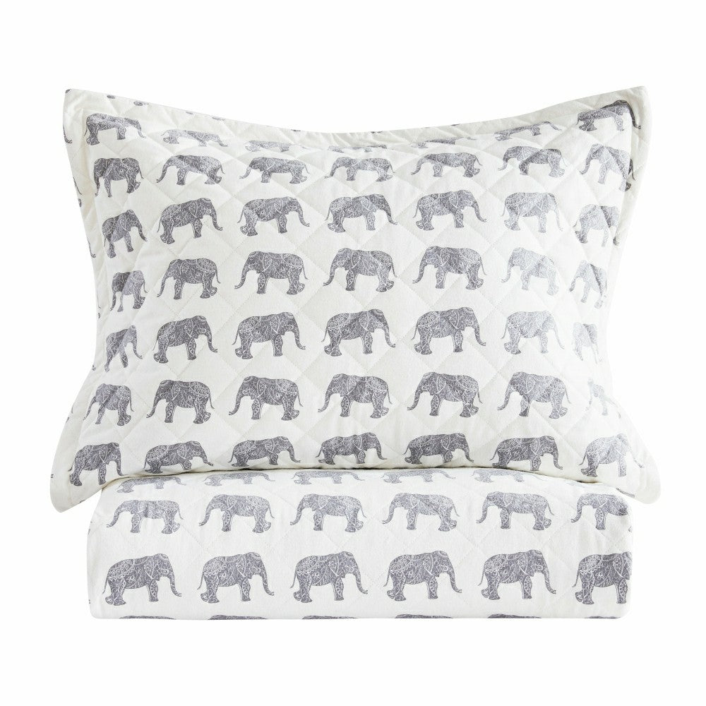 Plow & Hearth Elephants Cotton Flannel Quilt Set