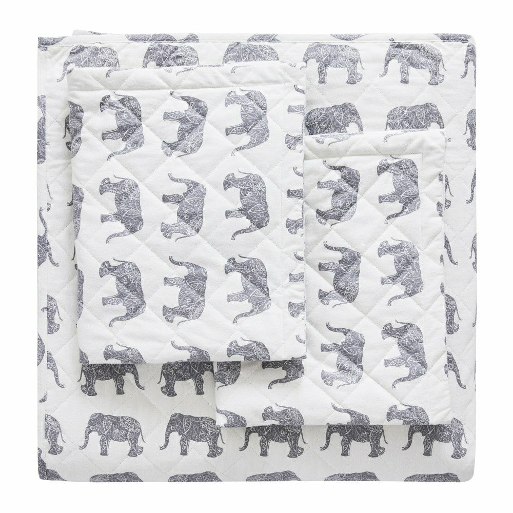 Plow & Hearth Elephants Cotton Flannel Quilt Set