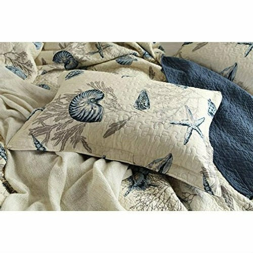 Plow & Hearth Queen size 100-Percent Cotton 3-Piece Bedspread Quilt Set Ocean Beach