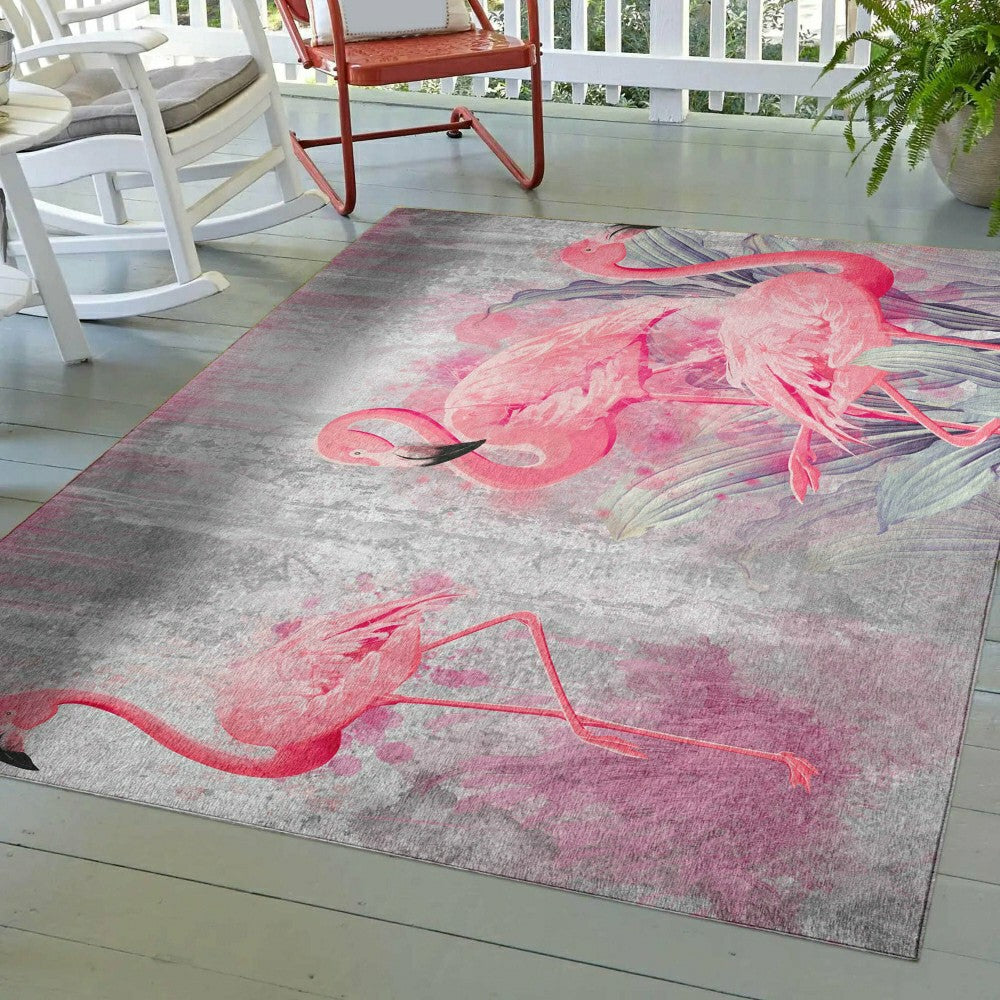Plow & Hearth Tropical Flamingos Polyester Area Rug
